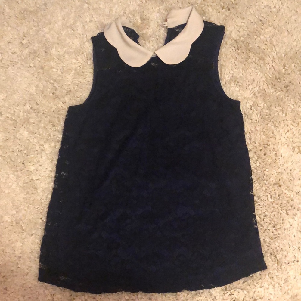 Peter Pan Collar Dark Blue Top